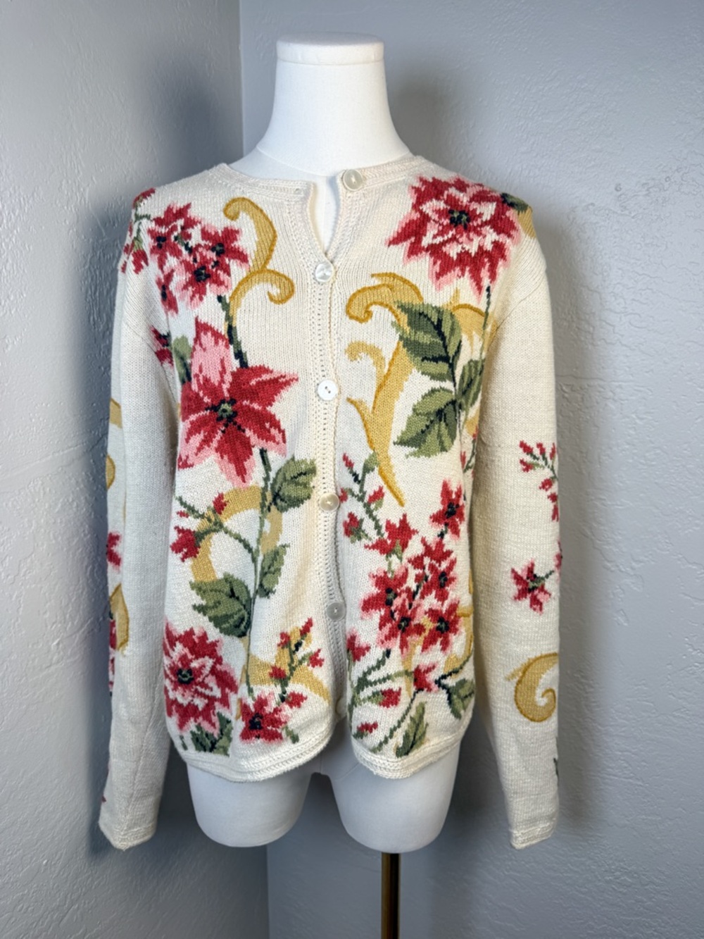 Coldwater Creek Floral Cardigan Cottagecore Cotton Button Front Size L